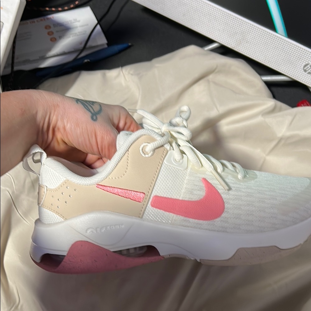 Nike White and Pink Athletic Shoes with Chunky Design